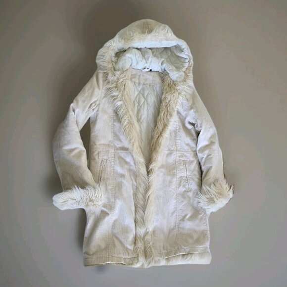 Women's Cream Faux Fur Trim Hooded Coat - Picture 9 of 16